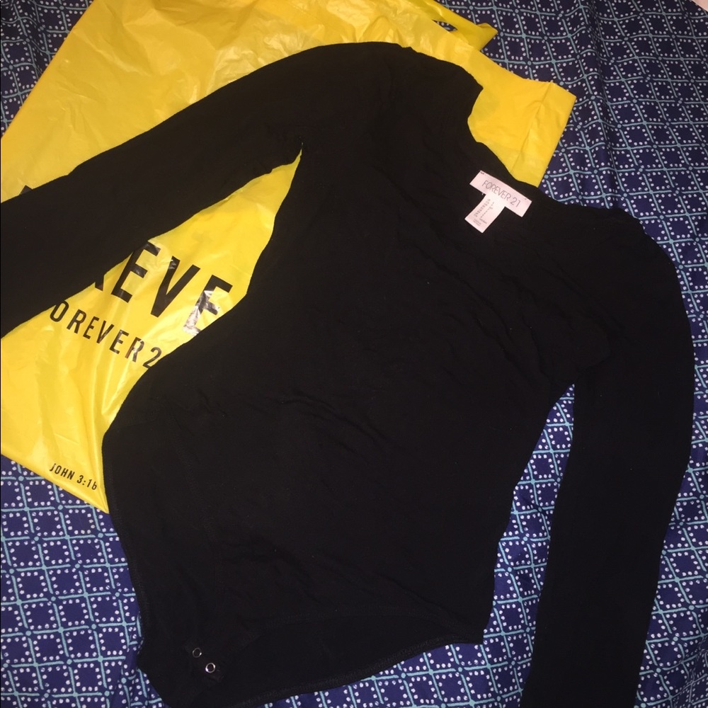Forever21 Black Longsleeve Bodysuit